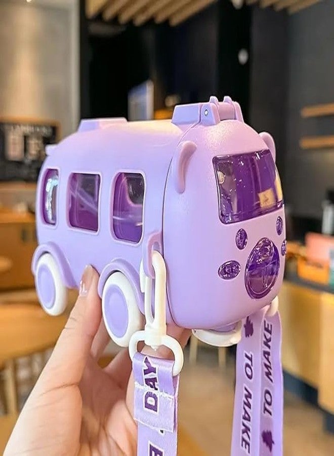 ZOREKI |Bus Water Bottle For Kids With Strap, Sipper, & Straw | Leakproof, Bpa Free With Lock, 500 Ml | Tritan Water Bottle For School Kids | Cute Bus Shaped Water| (PURPLE) - Image 2